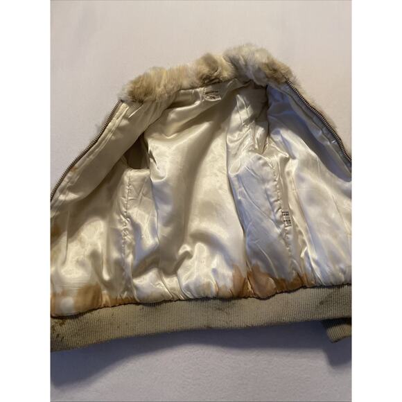 Neiman Marcus Vintage White Tan Dyed Rabbit Fur Coat Jacket 80s Hong Kong 12 - Picture 10 of 13